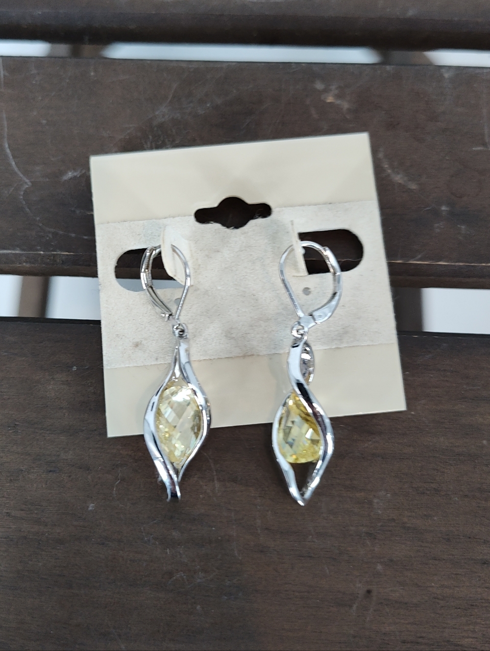 Silver Drop Earrings with Yellow Gemstones - Unbranded